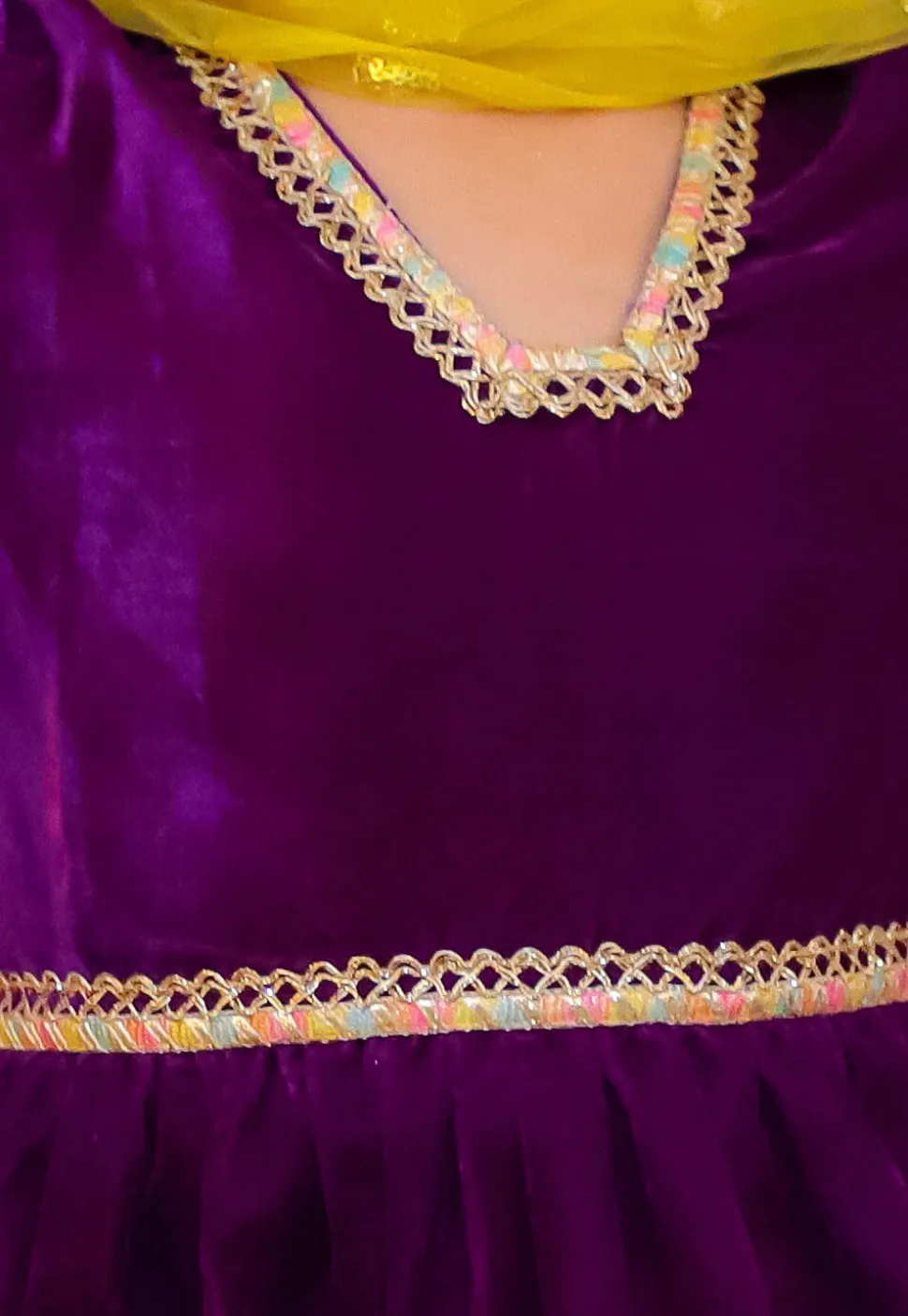 Lace Border Velvet Punjabi Suit in Dark Purple