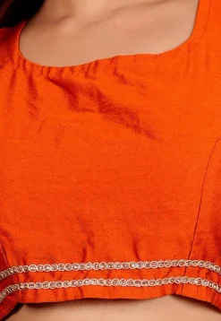 Lace Embellished Art Silk Blouse in Orange
