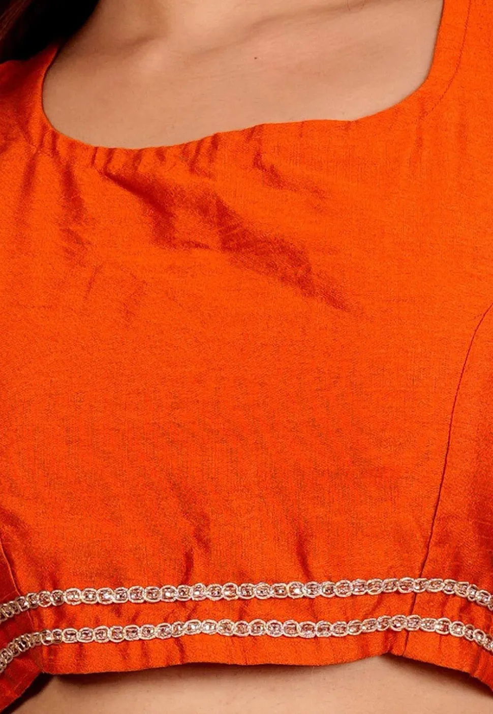 Lace Embellished Art Silk Blouse in Orange