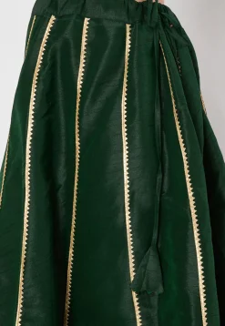 Lace Embellished Dupion Silk Skirt in Dark Green
