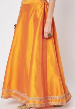 Lace Embellished Dupion Silk Skirt in Orange