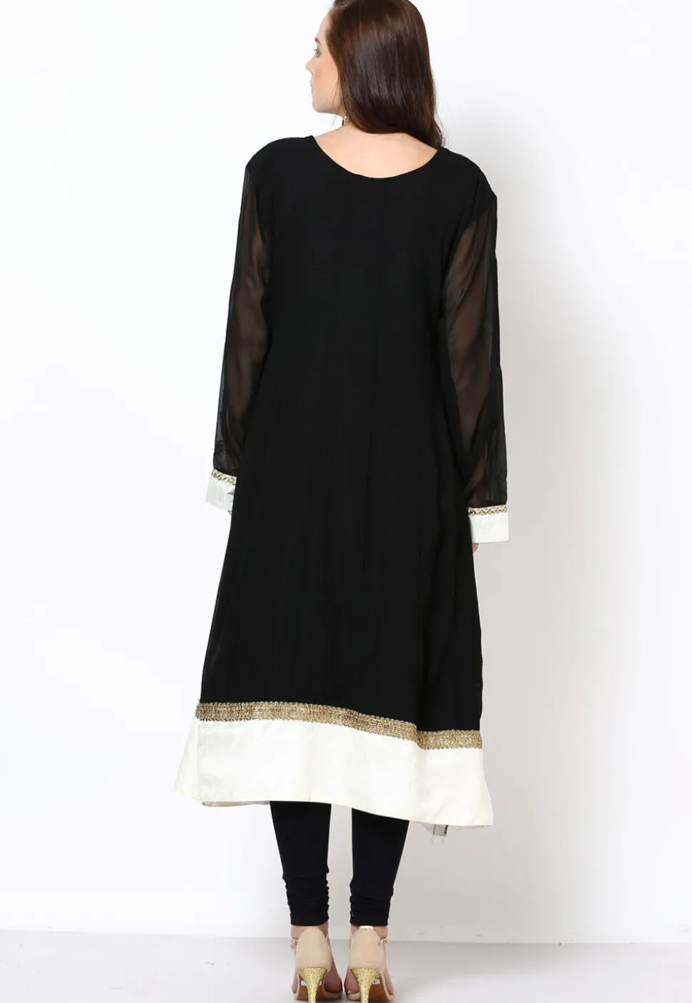 Lace Embellished Georgette Straight Suit in Black