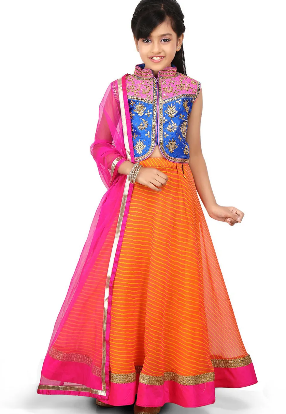 Lehariya Georgette A Line Lehenga in Orange