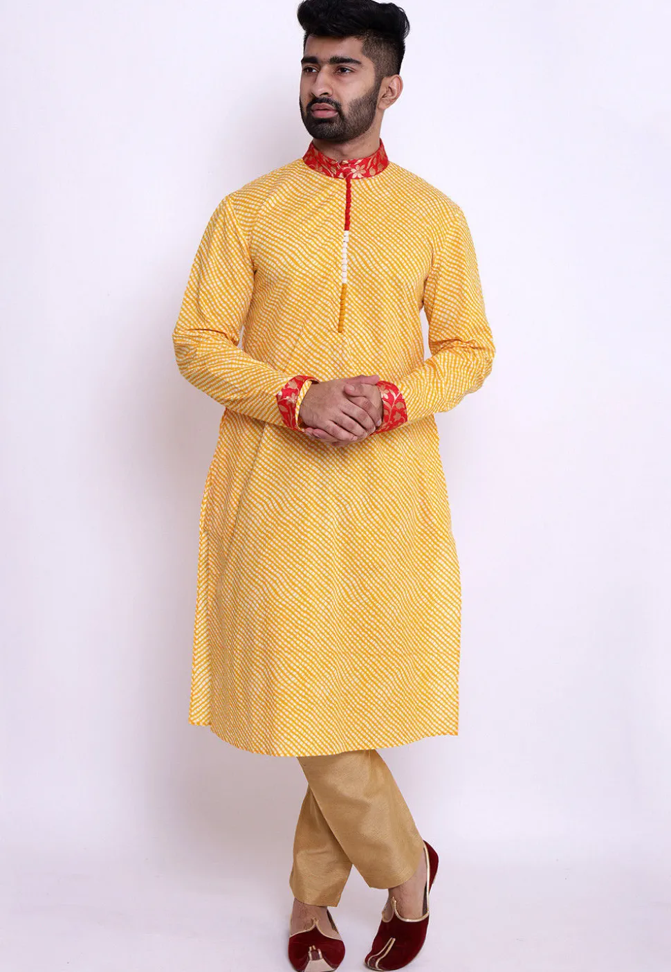 Leheriya Cotton Kurta in Yellow