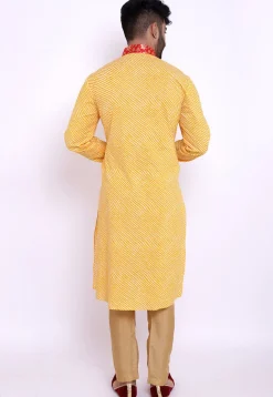 Leheriya Cotton Kurta in Yellow