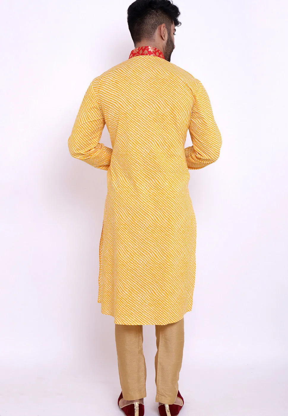Leheriya Cotton Kurta in Yellow