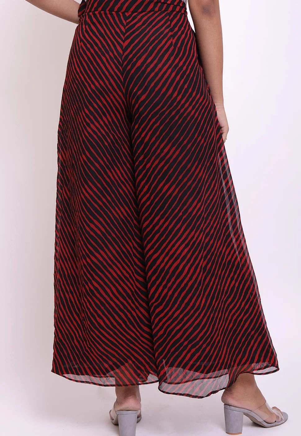 Leheriya Georgette Box Pleated Palazzo in Red and Black