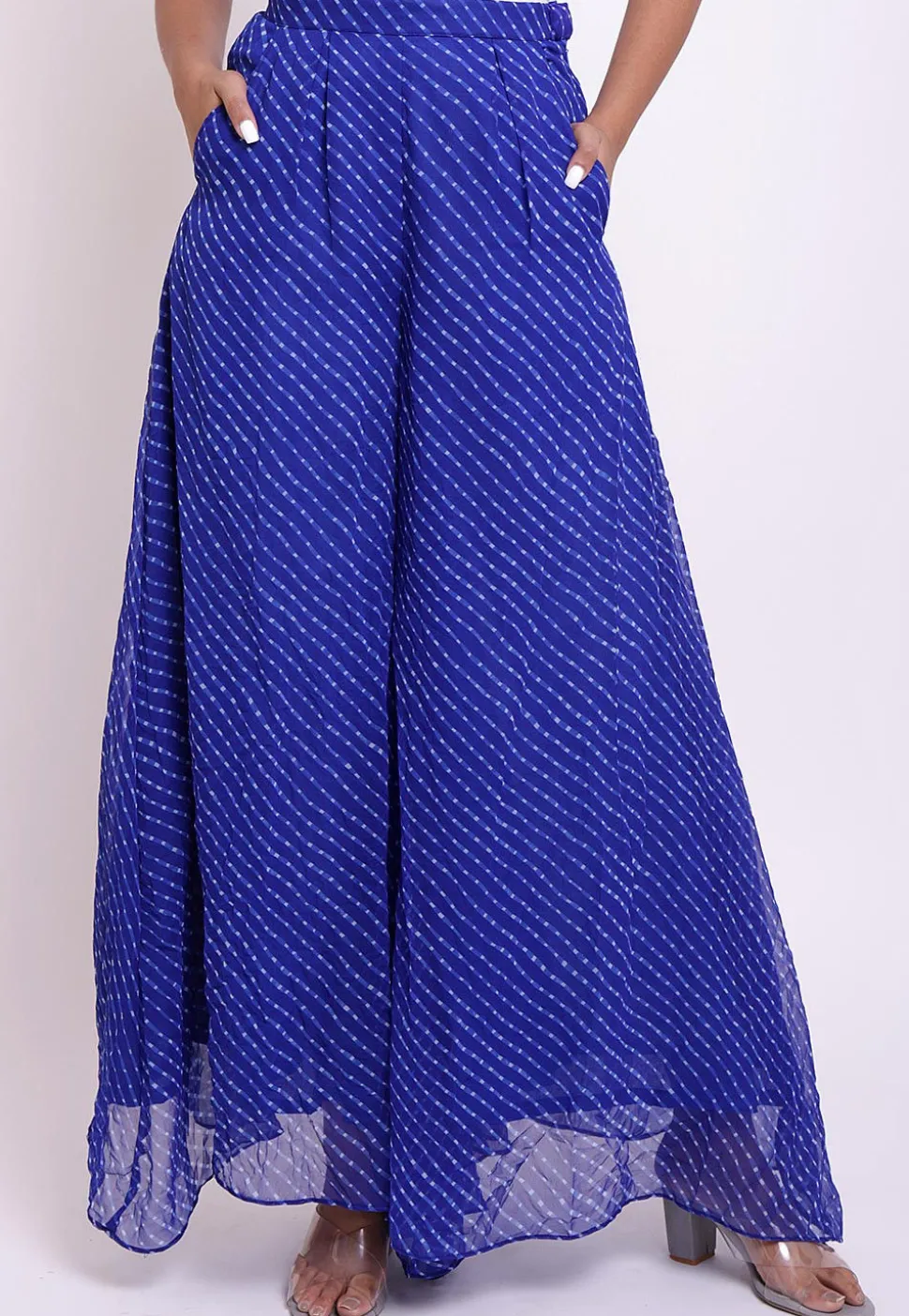 Leheriya Georgette Flared Palazzo in Blue