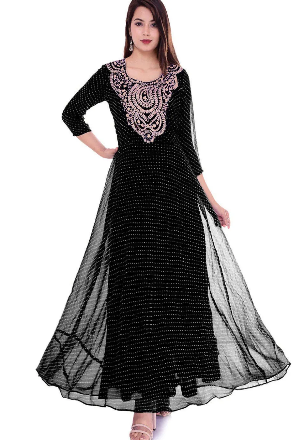 Leheriya Georgette Gown in Black