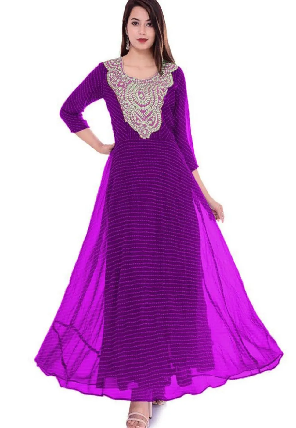 Leheriya Georgette Gown in Purple