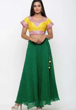 Leheriya Georgette Long Skirt in Teal Green