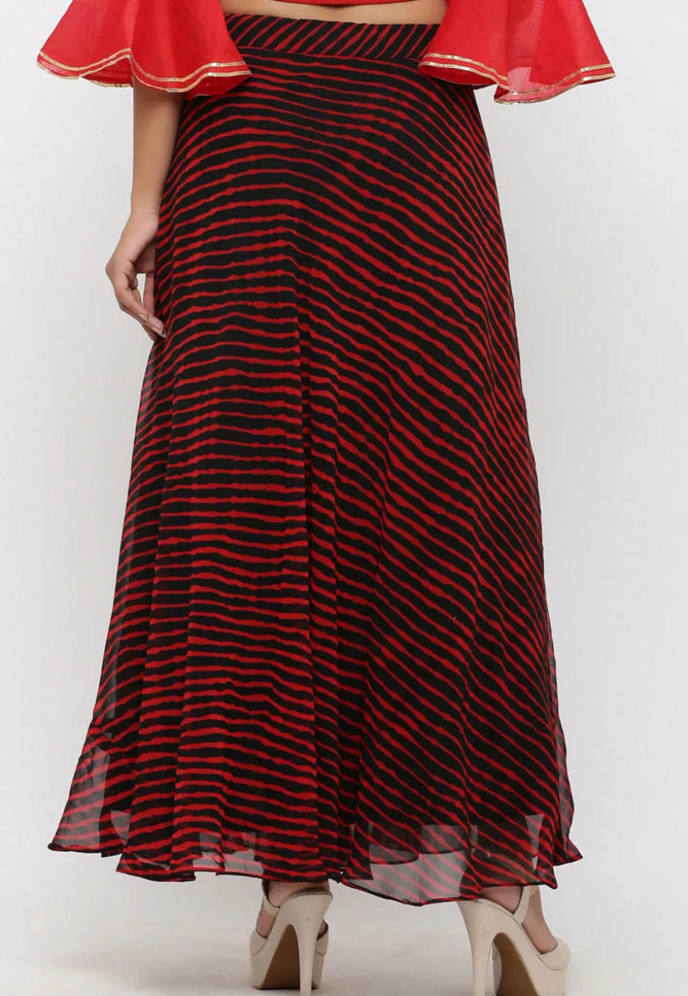 Leheriya Georgette Long Skirt in Black and Red