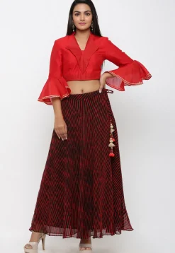 Leheriya Georgette Long Skirt in Black and Red