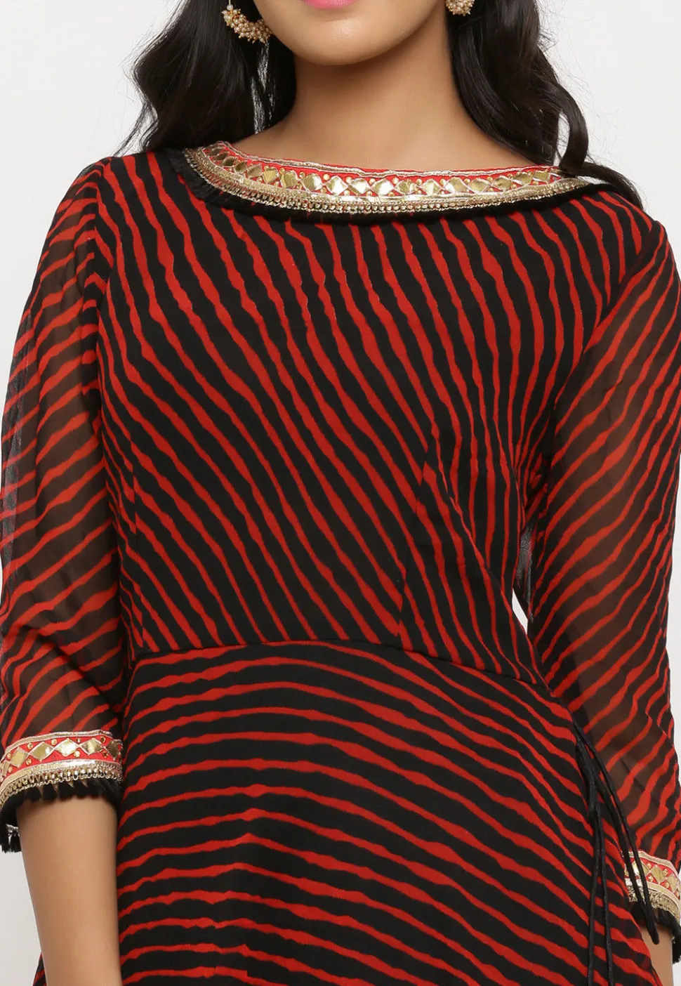Leheriya Georgette Pakistani Suit in Red and Black