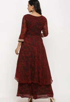 Leheriya Georgette Pakistani Suit in Red and Black
