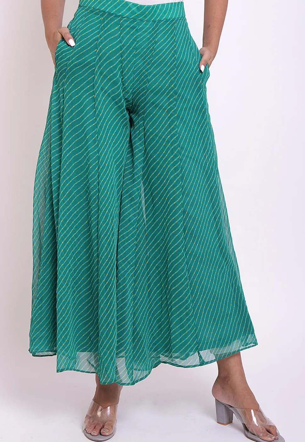 Leheriya Georgette Palazzo in Teal Green