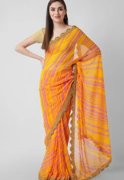 Leheriya  Georgette Saree in Mustard