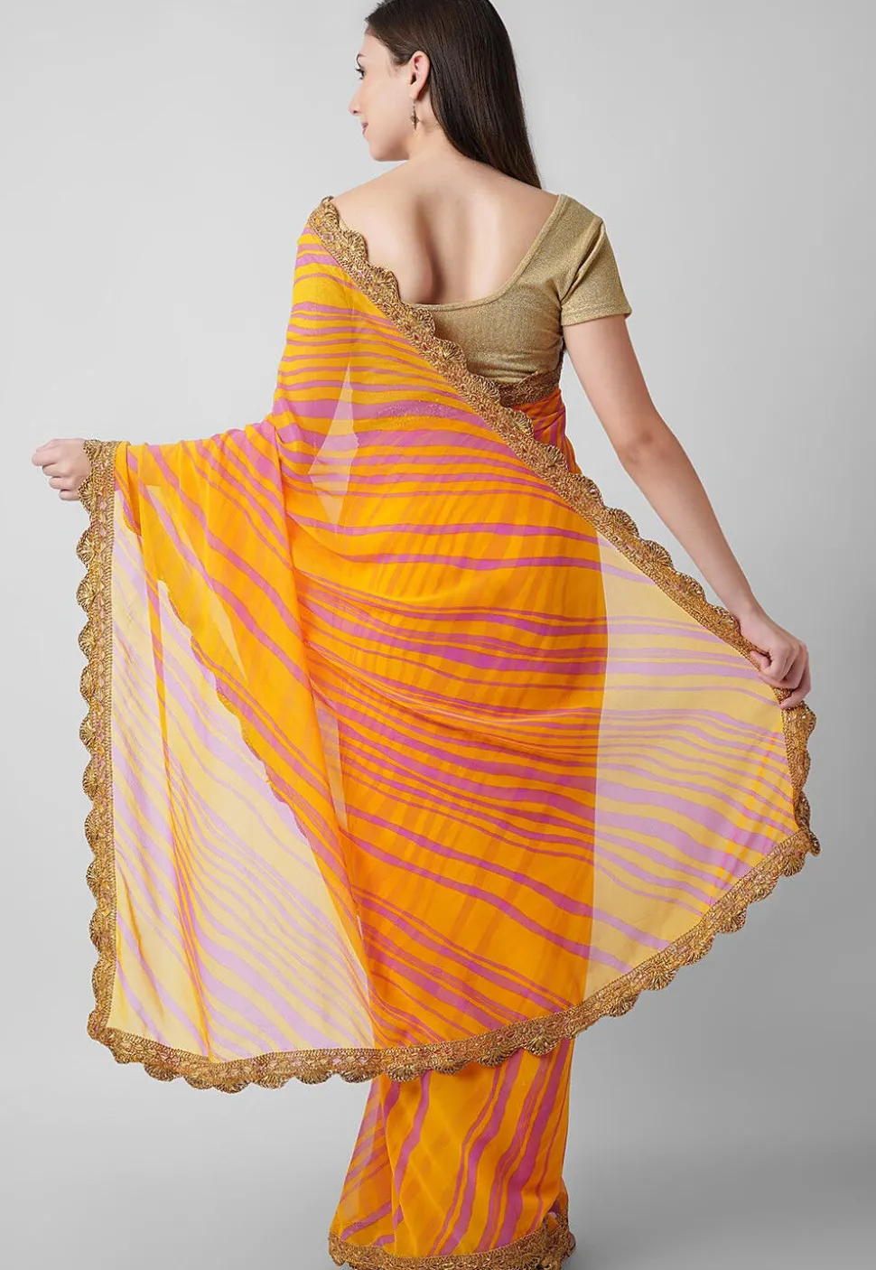 Leheriya Georgette Saree in Mustard