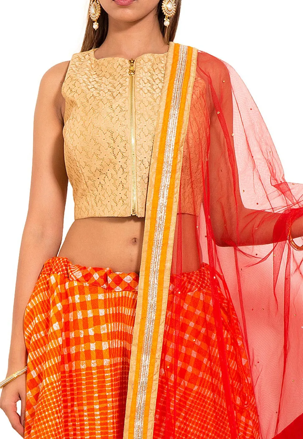 Leheriya Kota Silk Lehenga in Orange