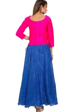 Leheriya Kota Silk Skirt in Royal Blue