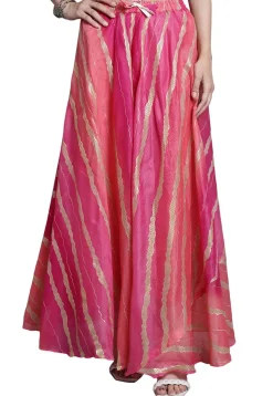 Leheriya Print Kota Doria Skirt in Pink