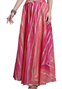 Leheriya Print Kota Doria Skirt in Pink