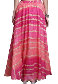Leheriya Print Kota Doria Skirt in Pink