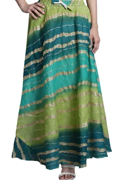 Leheriya Print Kota Doria Skirt in Blue and Green