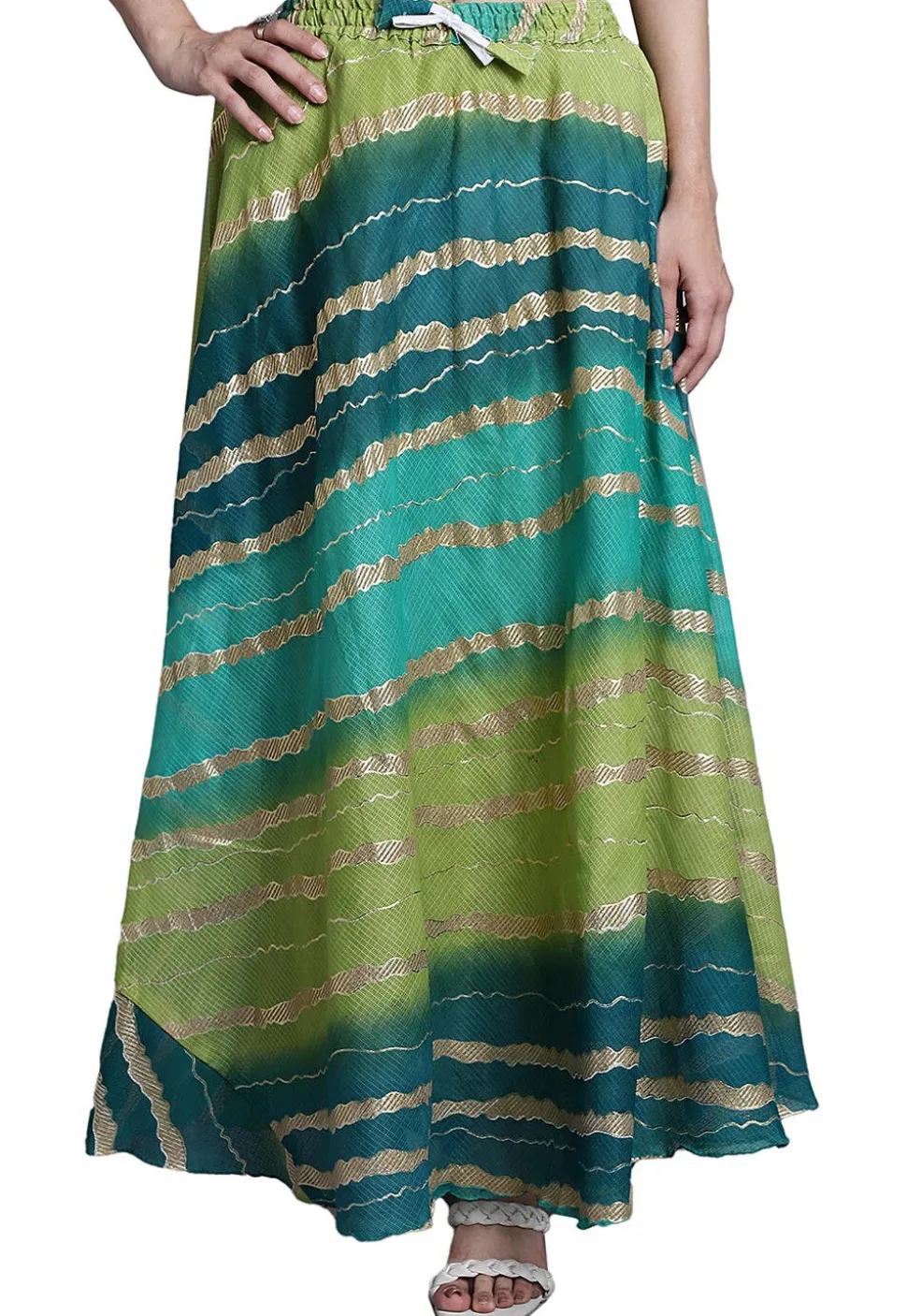 Leheriya Print Kota Doria Skirt in Blue and Green