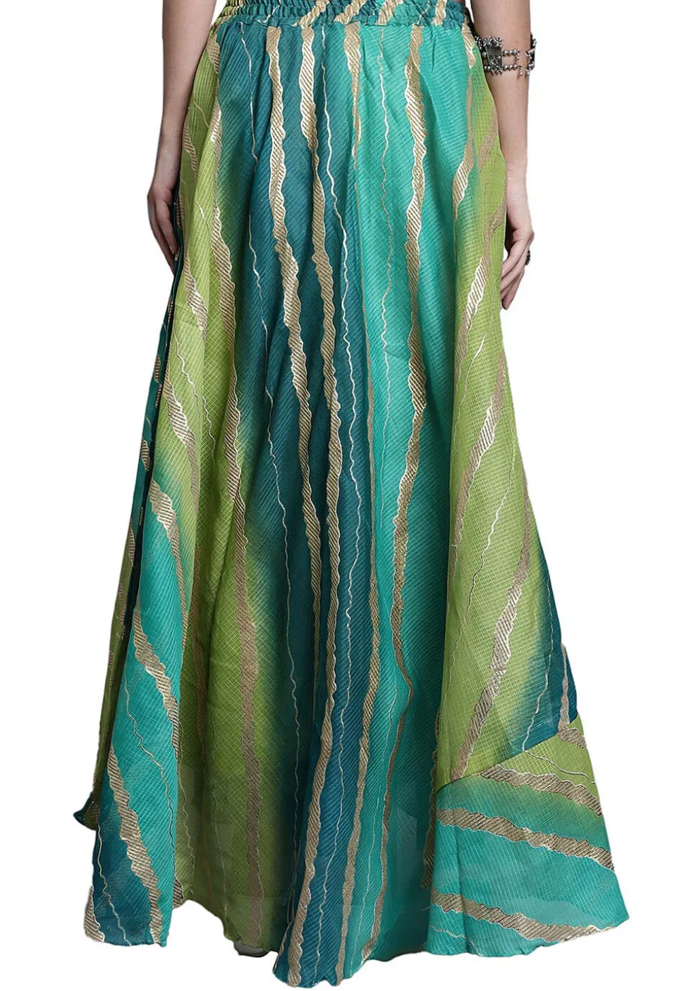 Leheriya Print Kota Doria Skirt in Blue and Green