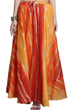 Leheriya Print Kota Doria Skirt in Orange