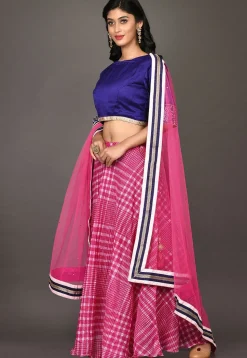 Leheriya Printed Art Silk Lehenga in Fuchsia