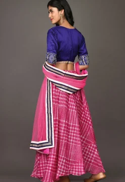 Leheriya Printed Art Silk Lehenga in Fuchsia