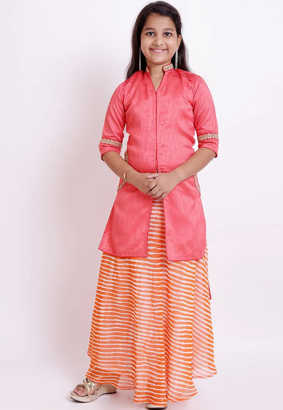 Leheriya Printed Bhagalpuri Silk Lehenga in Dark Peach