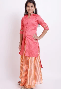 Leheriya Printed Bhagalpuri Silk Lehenga in Dark Peach