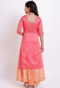Leheriya Printed Bhagalpuri Silk Lehenga in Dark Peach