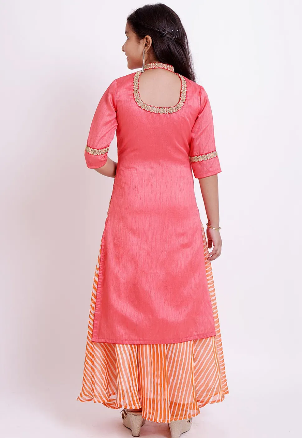 Leheriya Printed Bhagalpuri Silk Lehenga in Dark Peach