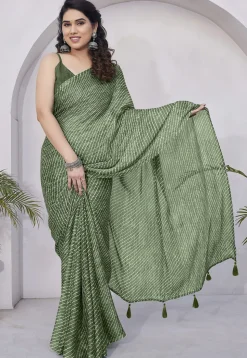 Leheriya Printed Chiffon Saree in Green