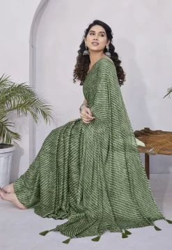 Leheriya Printed Chiffon Saree in Green