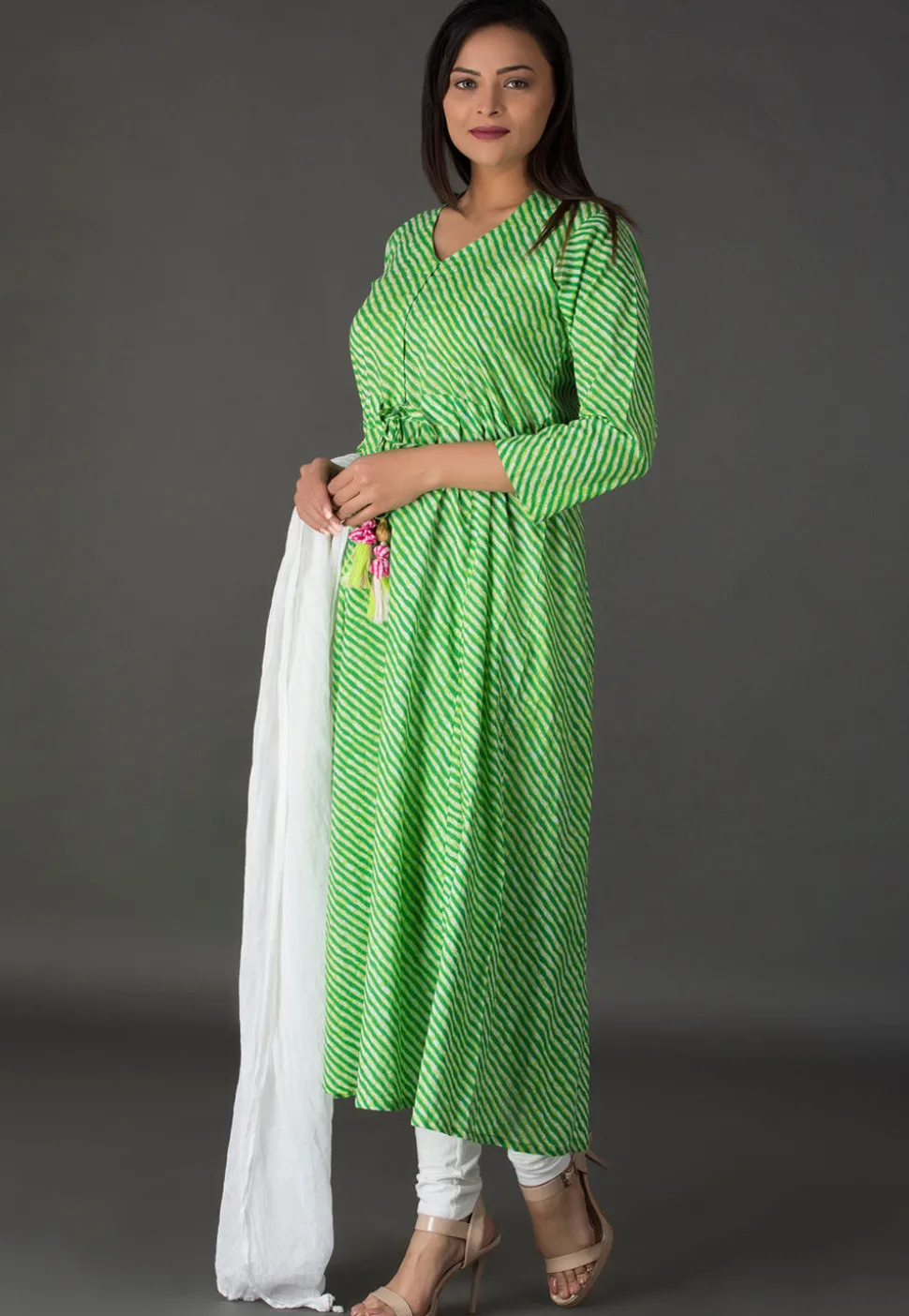 Leheriya Printed Cotton A Line Suit in Light Green