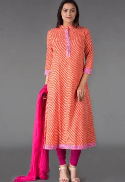 Leheriya Printed Cotton A Line Suit in Red