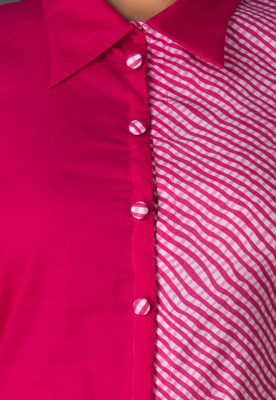 Leheriya Printed Cotton A Line Suit in Fuchsia and Pink