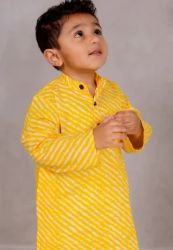 Leheriya Printed Cotton Kurta Set in Yellow