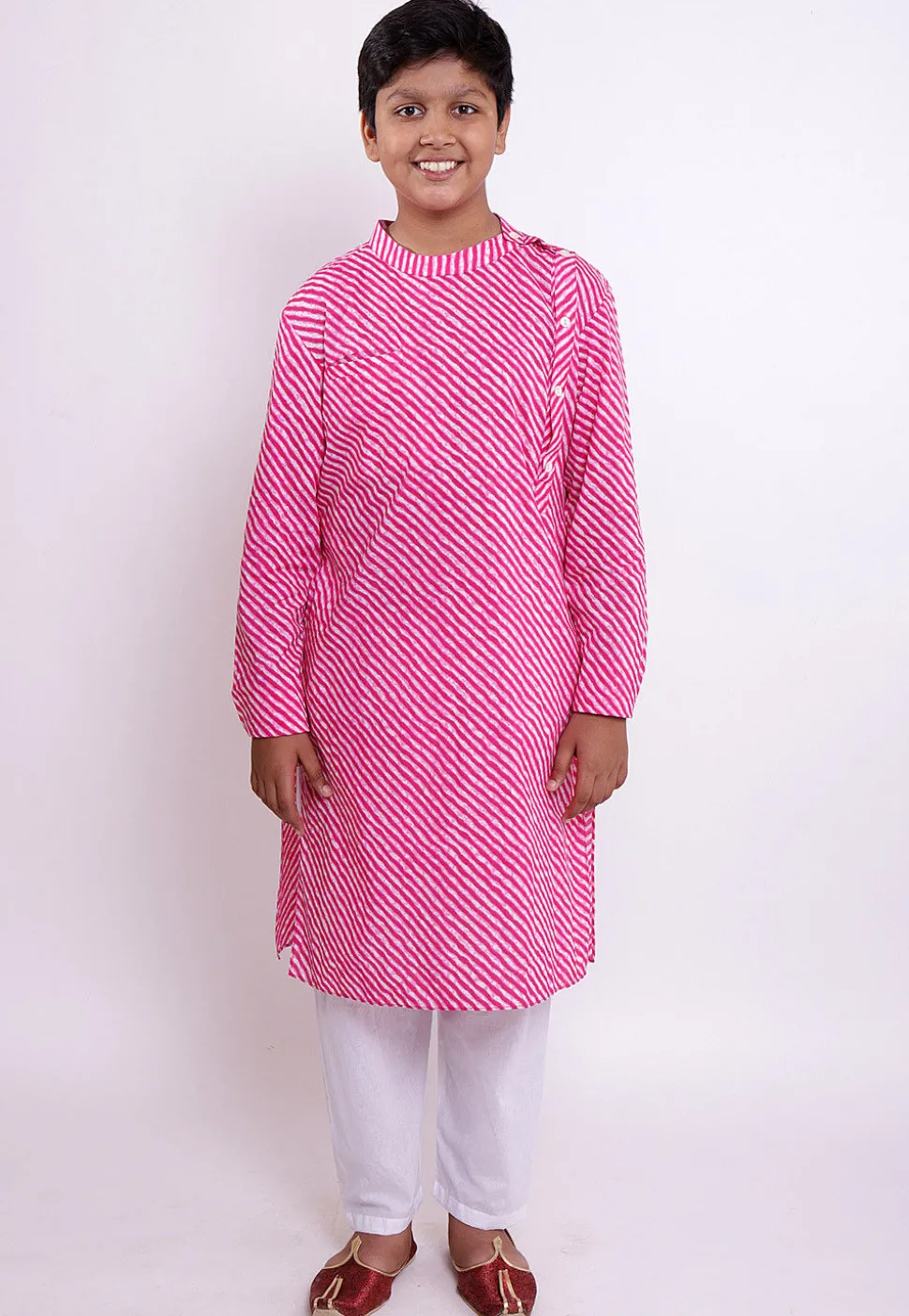 Leheriya Printed Cotton Kurta Set in Pink