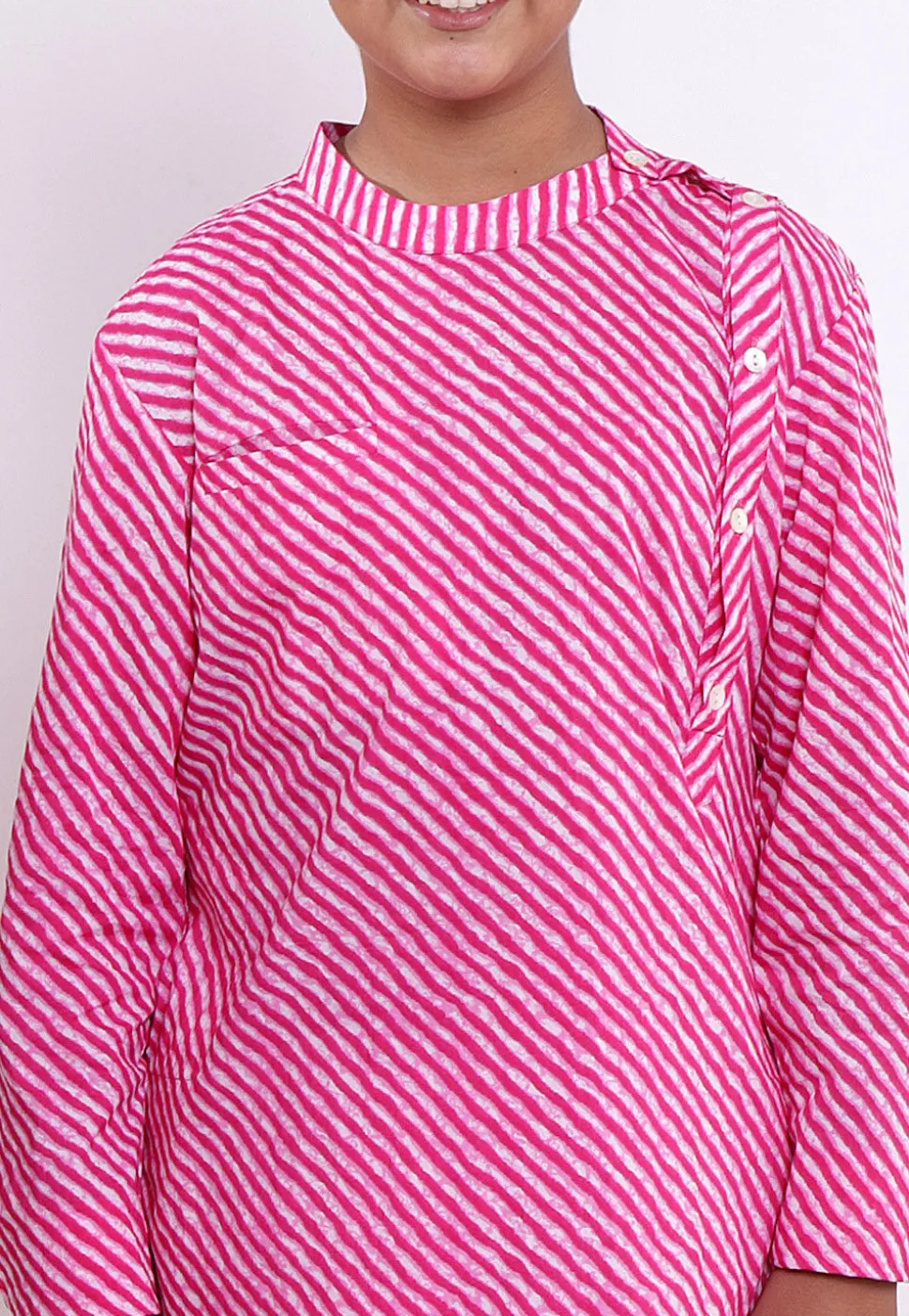 Leheriya Printed Cotton Kurta Set in Pink