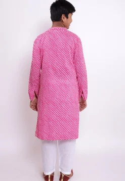 Leheriya Printed Cotton Kurta Set in Pink