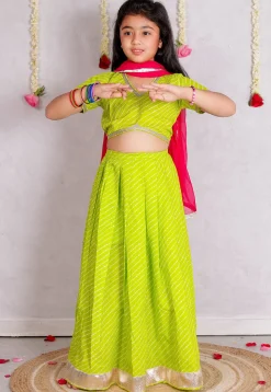 Leheriya Printed Cotton Lehenga in Light Green