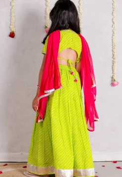 Leheriya Printed Cotton Lehenga in Light Green
