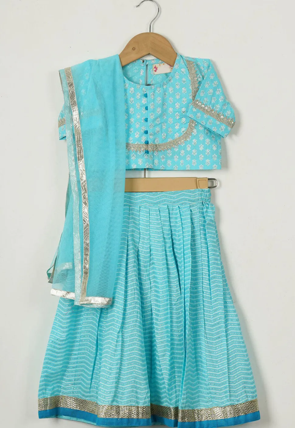 Leheriya Printed Cotton Lehenga in Sky Blue
