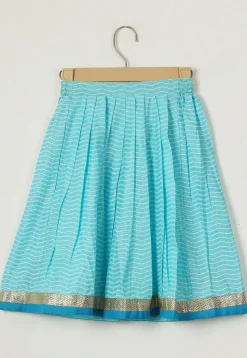 Leheriya Printed Cotton Lehenga in Sky Blue